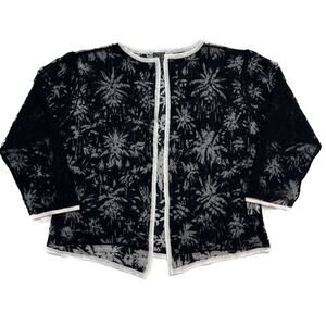 Due Per Due Mesh Cardigan Tropical Print Sheer Black White Women's XL Vacation